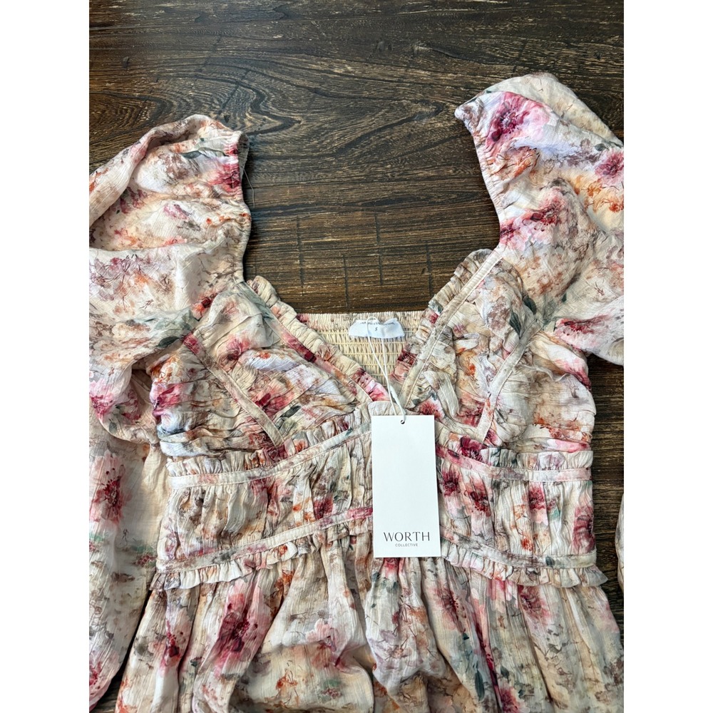 Worth Collective Daphine Maxi Dress Women Small Pink Beige NWT Floral - Picture 4 of 10